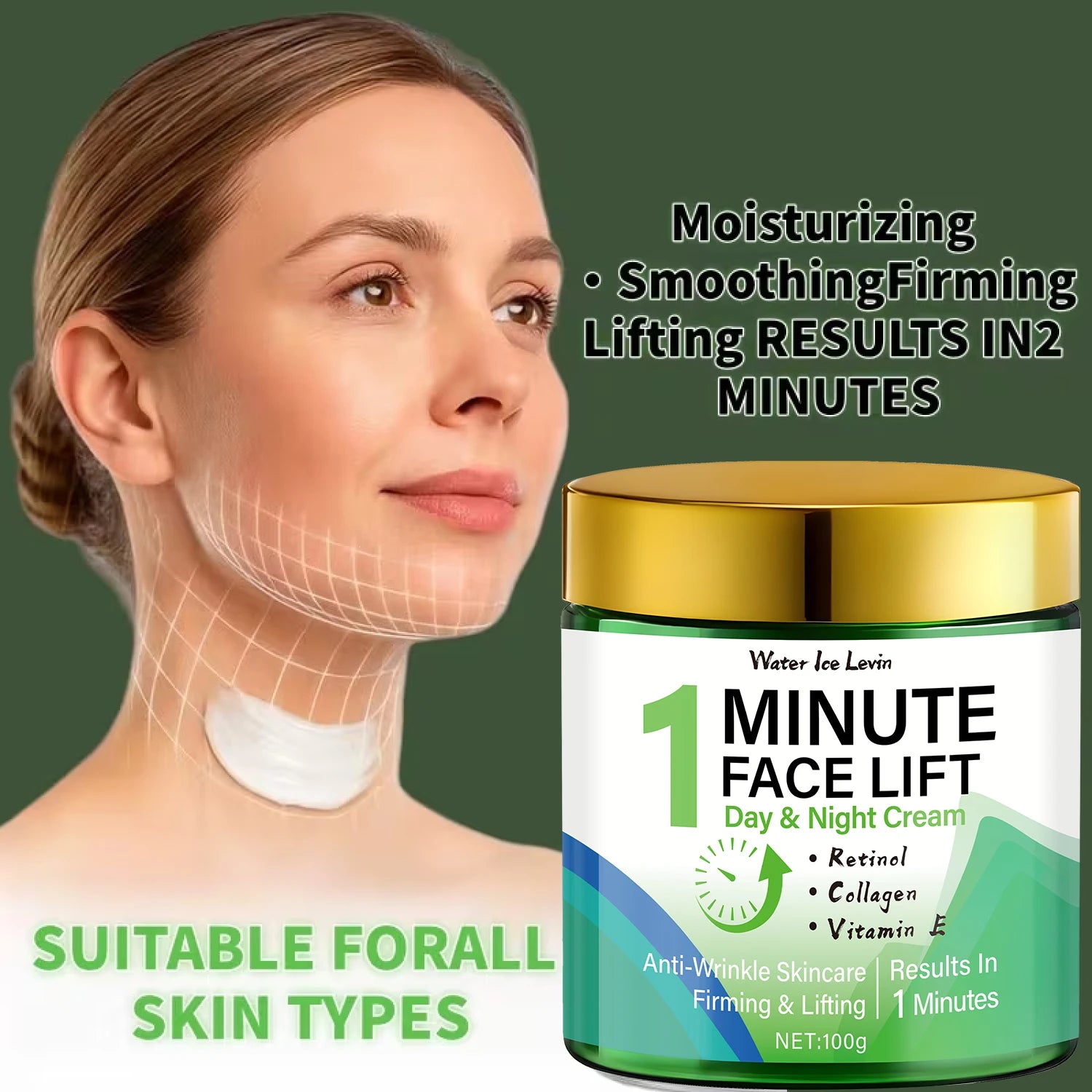 1-Minute Face Lift Day & Night Cream: Retinol/Collagen/Vitamin E, Anti-Wrinkle, Firms & Hydrates Skin for Softer Confidence