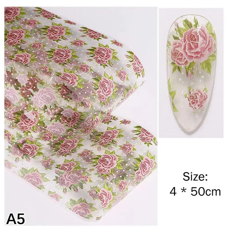 ✰✪Rose Flower Nail Art Transfer Foil Stickers 100cm Long Strip for Salon and Home Use Easy DIY Manicure Decoration