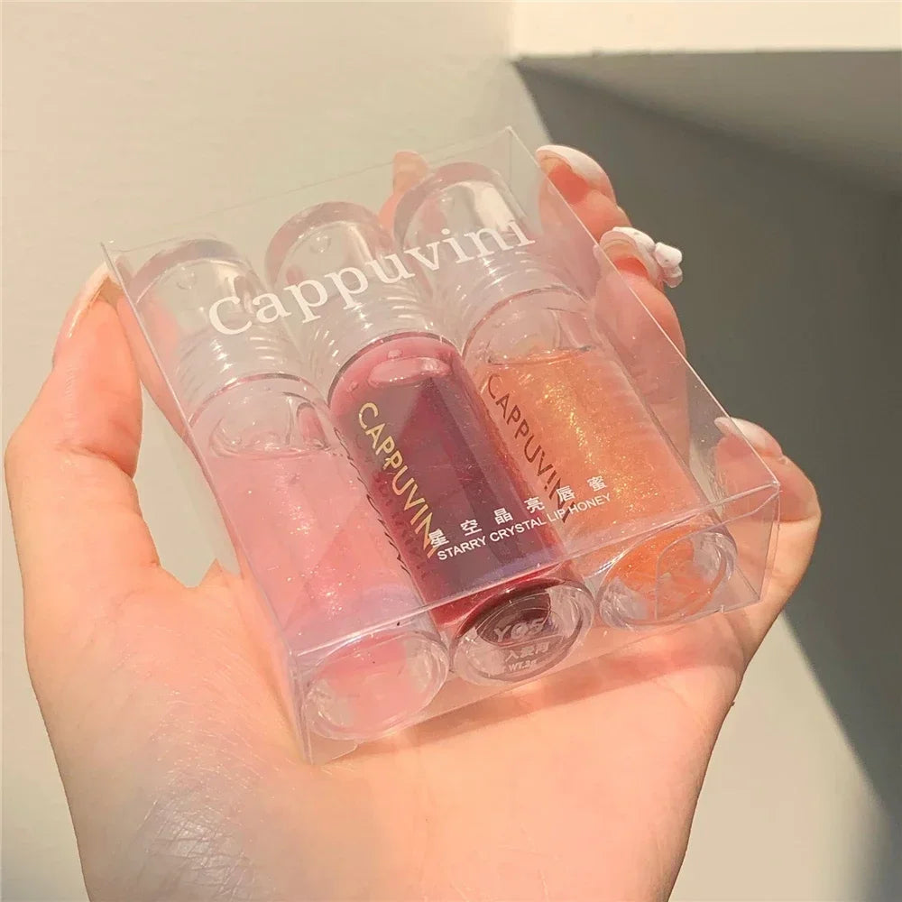 Transparent Crystal Jelly Lipgloss Shiny Clear Mirror Moisturizing Lip Balm Glitter Liquid Lipstick Lip Oil Fruit Taste Lip Tint