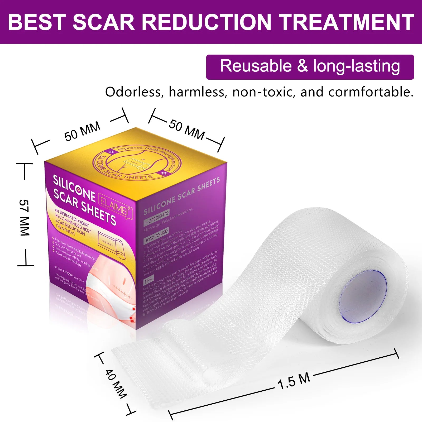 1/2 Rolls Silicone Scar Sheets Skin Repair Patch Removal Self-Adhesive Stretch Mark Tape Acne Scar Skin Care Therapy Patch Burn