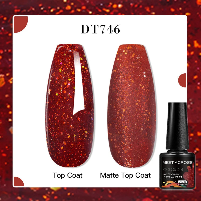 MEET ACROSS 7ml Red Blue Green Metallic Gel Nail Polish Super Bright Mirror Effect Semi Permanent LED UV Gel Nail Art Varnish