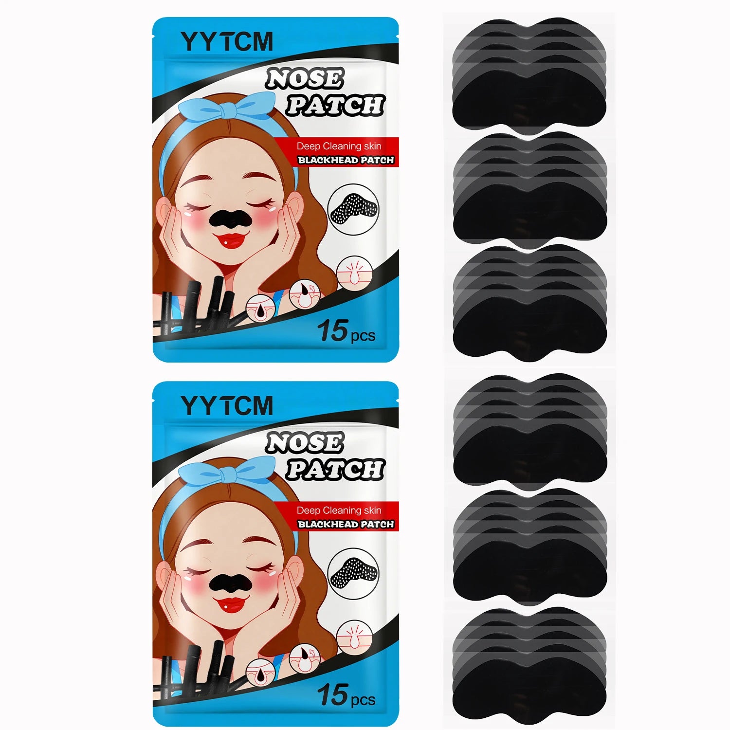 Blackhead Nose Patch, Charcoal Face Nose Mask Deep Cleansing Blackhead Removal Comedone Peel Off Mask 15Pcs/Bag