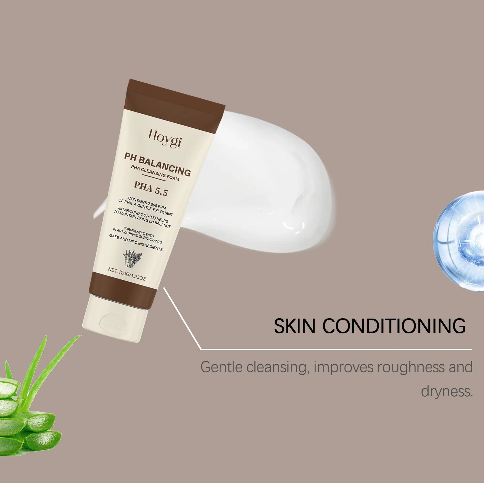 Hydrating Cleansing Foam, Gentle Face Wash with Aloe & Mint for Sensitive Skin, Refreshing Non-Drying Formula