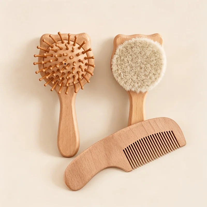 4/6pcs baby care set - Newborn scalp cleaning soft brush, beechwood bath massage comb, air cushion comb, nail clipper, cutter