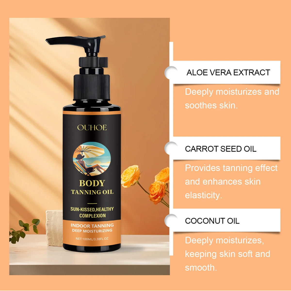 Aloe Vera Tanning Serum/Oil Face Body Bronzing & Sun Tan Lotion Natural Tanning Accelerator Cream for Sunbeds & Outdoor Sun