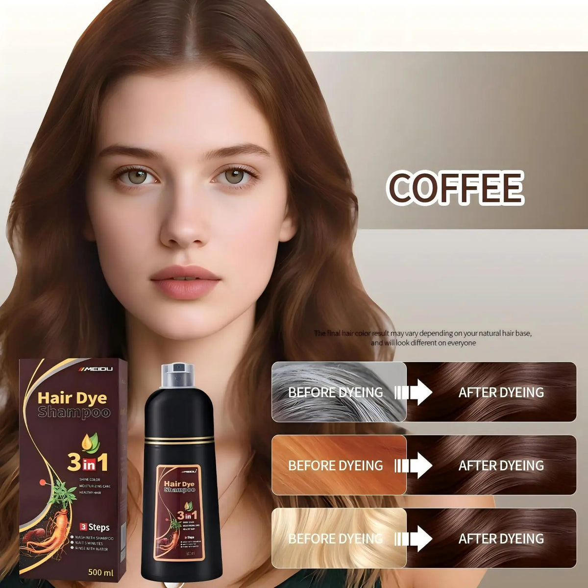 Meidu 3in1 Hair Dye Shampoo Easy to Use Moisturizing & Healthy Hair Care Creating Natural Hair Color,Quick Dyeing for Men Women