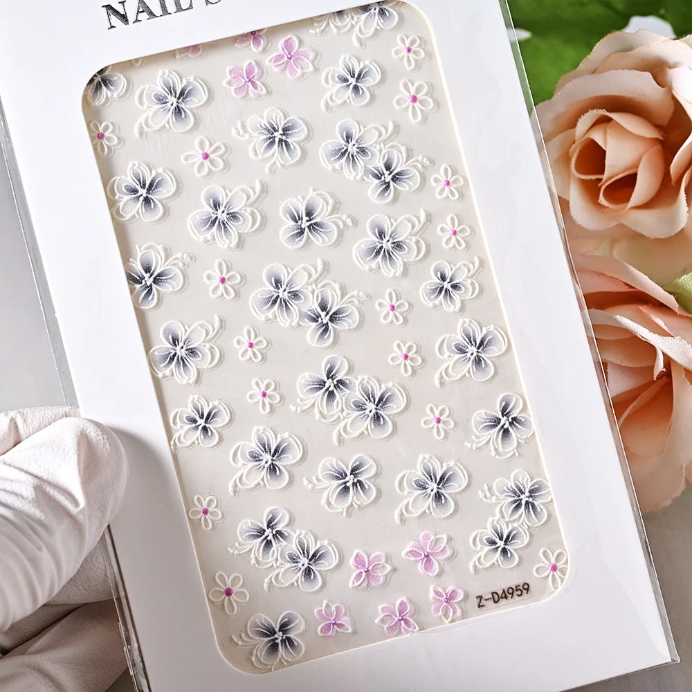 1pcs 5D Cute Colorful Daisy Nail Art Stickers Spring Flowers Tulip White Daisy Nail Decals Summer Blossom Floral Manicure Decora