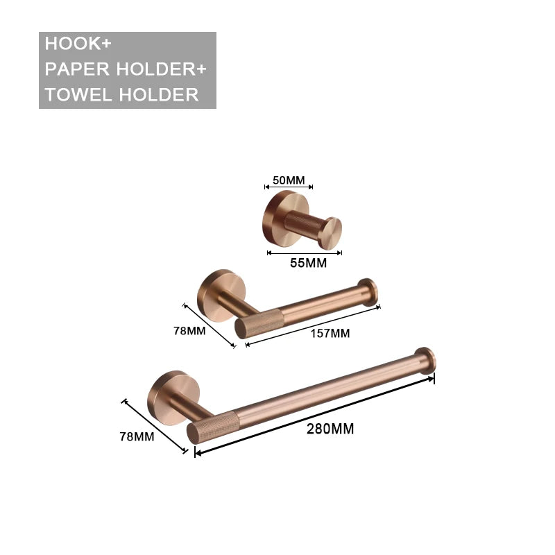 Brushed Rose Gold Accessories Set Toilet Brush Holder Toilet Paper Holder Towel Bar Rail Rack Hanger Hook Soap Dish Hardware