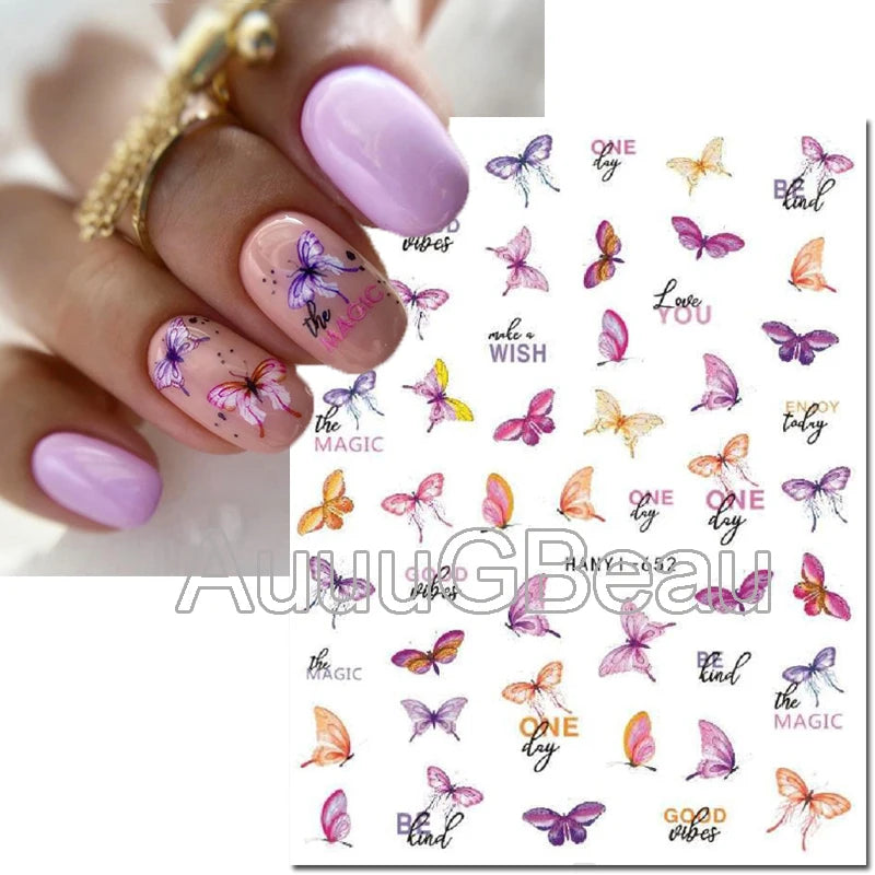 3d Nail Art Decals Geometric Lines Daisy Sunflowers Letters Adhesive Sliders Nail Stickers Decoration For Manicure
