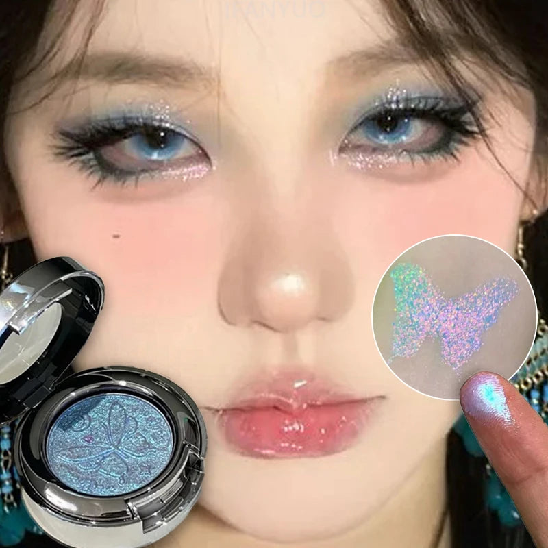 3D Butterfly Embossing Chameleon Eyeshadow Monochrome High-pigment Metallic Gradient  Shiny Glitter Blue Highlighter Eyes Makeup