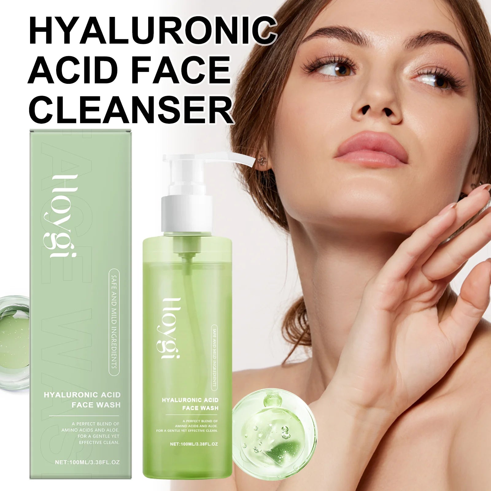 Hoygi Hyaluronic Acid Face Cleanser Gel Deep Pore Cleansing Moisturizing Non Drying Makeup Remover for Sensitive Skin 100ml