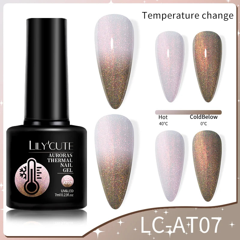 LILYCUTE 7ML Auroras Glitter Thermal Gel Nail Polish Temperature Color Changing Semi Permanent Soak Off Nail Art UV Gel Varnish