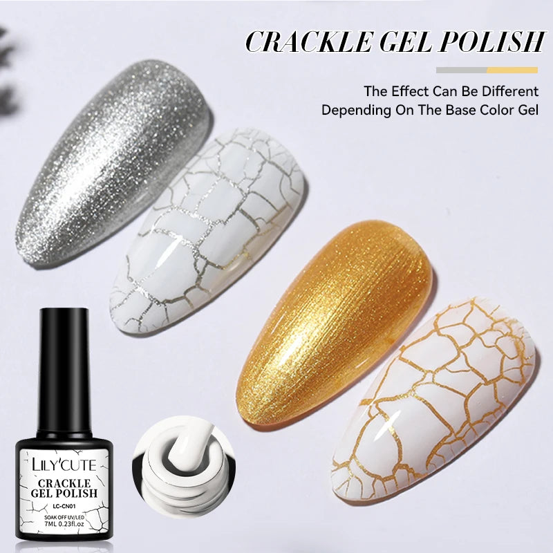 LILYCUTE 7ml Crackle Gel Nail Polish Cracking Nail Gel Quick Dry Nail Art Varnishes Hybrid Semi Permanent Soak Off Base Top Coat