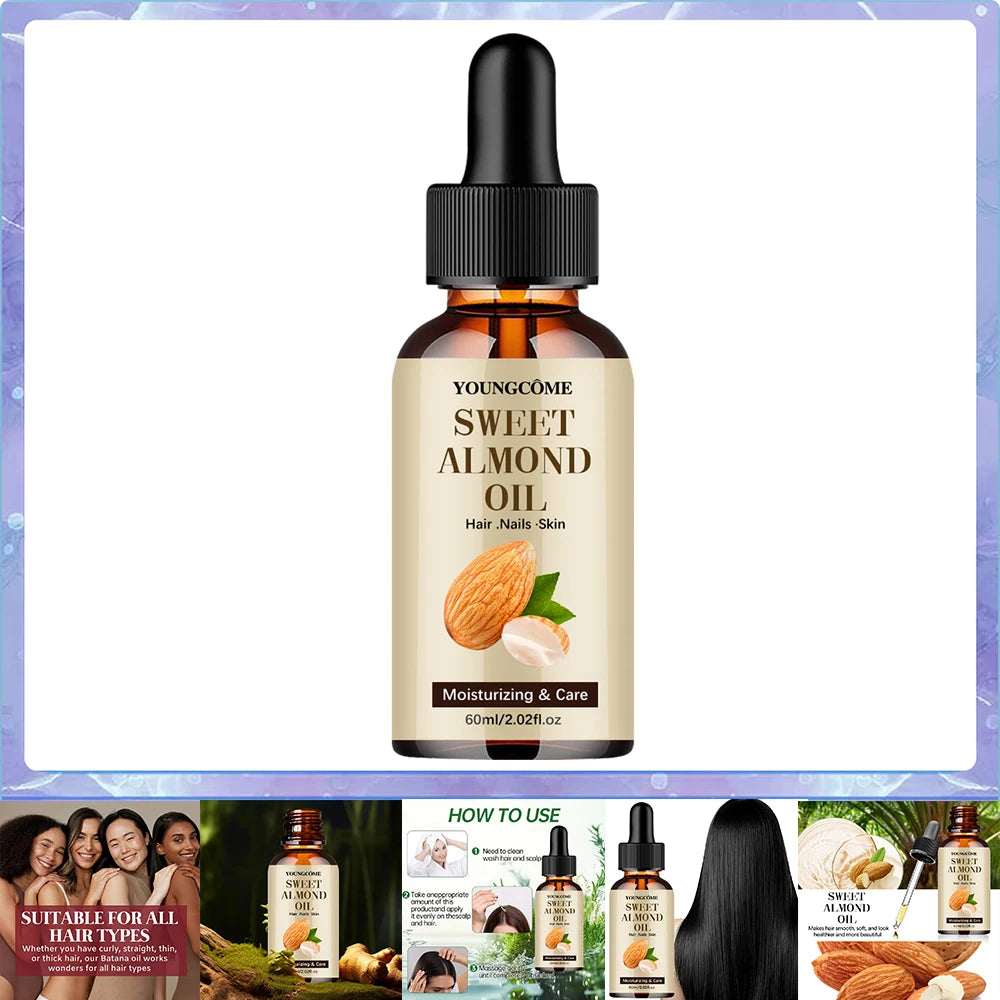 Sweet Almond Oil, Cold Pressed Pure Nourishing Moisturizing for Hair Skin Lightweight Hair Oil Pure, Multi-Purpose Body Face Oil