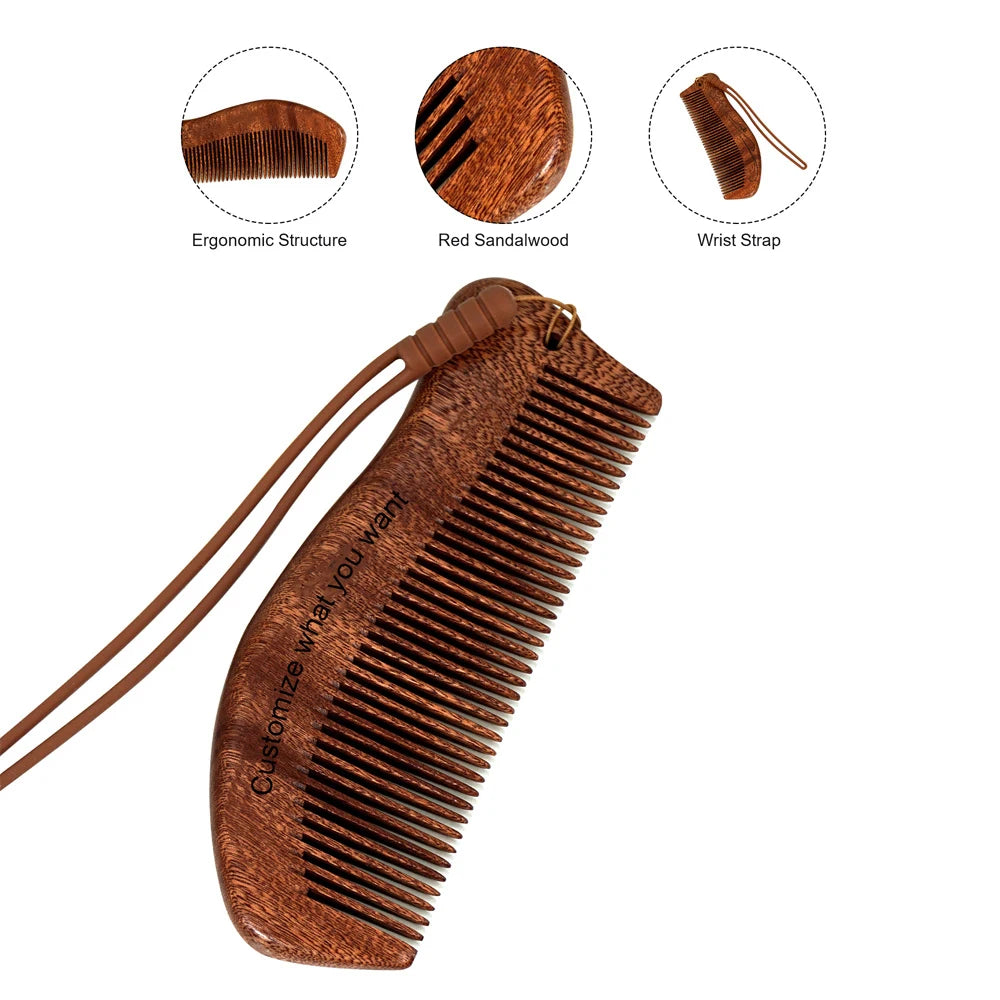 Natural Wooden Hair Comb with Cotton Drawstring Bag - Anti-static Scalp Massage, Handmade Wood Comb for Daily Hair Care