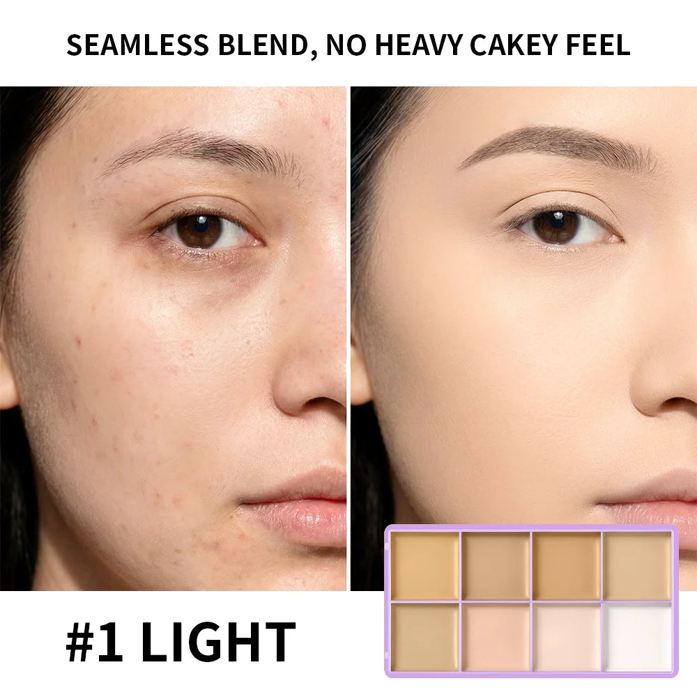 8 Shade Fade Palette Soft Matte Texture Cover Dark Circles, Redness, Skin Blemishes Waterproof Sweatproof Long-wearing Concealer