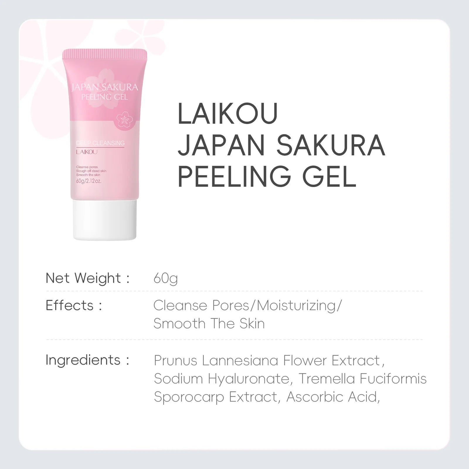 Laikou Sakura Exfoliating Gel Face Body Scrub Deep Cleansing Pores Hydrating Peel Gentle Skin Care Washable Exfoliator 60g