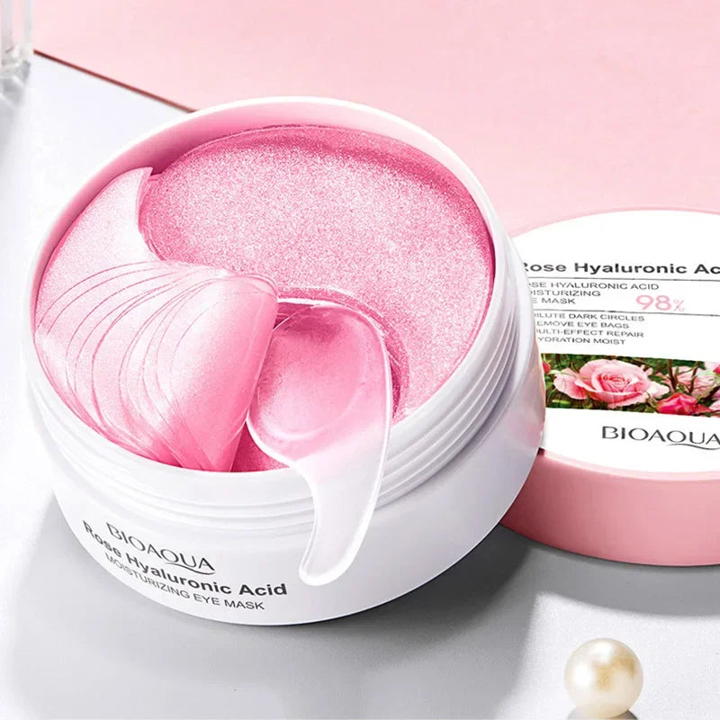 60Pcs Bioaqua Rose Hyaluronic Acid Eye Mask Anti Dark Circles Eye Bags Moisturizing Anti-Aging Eye Patches Skin Care Products