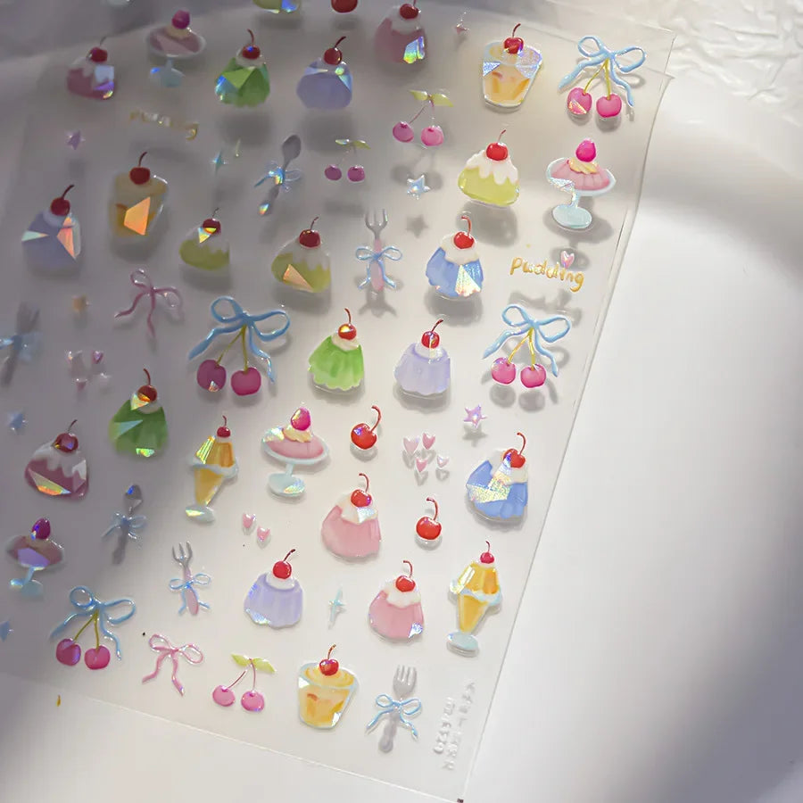 Colorful Balloon Cute Puppy Flower Cherry Bowknot Love Happy Dog Animal Self Adhesive Nail Art Sticker Decoration Manicure Decal