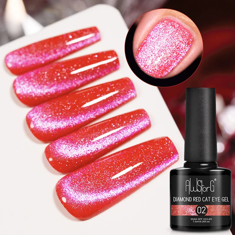 AWStorG Intense Rainbow Cat Eye Gel 5ml Holographic Laser Magnetic Nail Gel Soak Off UV LED Gel Polish Shiny Rainbow Manicur