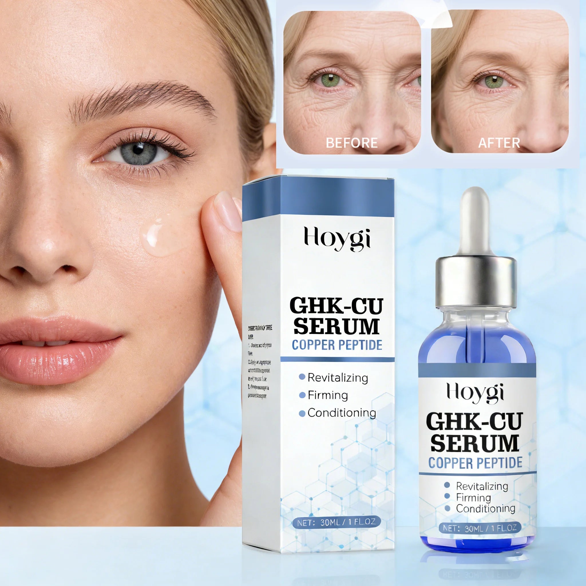 Copper Peptide Serum Anti Aging Face Serum Firming Lifting Fade Fine Lines Pore Shrinking Moisturizer Hyaluronic Acid Skin Care