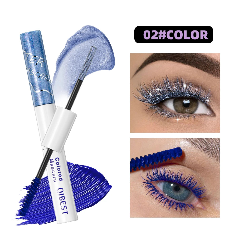 2 in 1 Matte Pink Mascara Eyelashes Blue Green Red Colorful Waterproof Curling Diamond Glitter Mascara Lasting Eye Makeup Tools