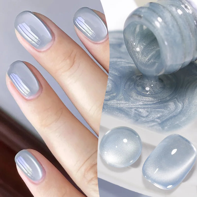 BORN PRETTY 10ml Blue Glass Bead Cat Magnetic Gel Ultra Shine Summer Glitter Semi Permanent Soak Off UV Gel Nail Art Varnish