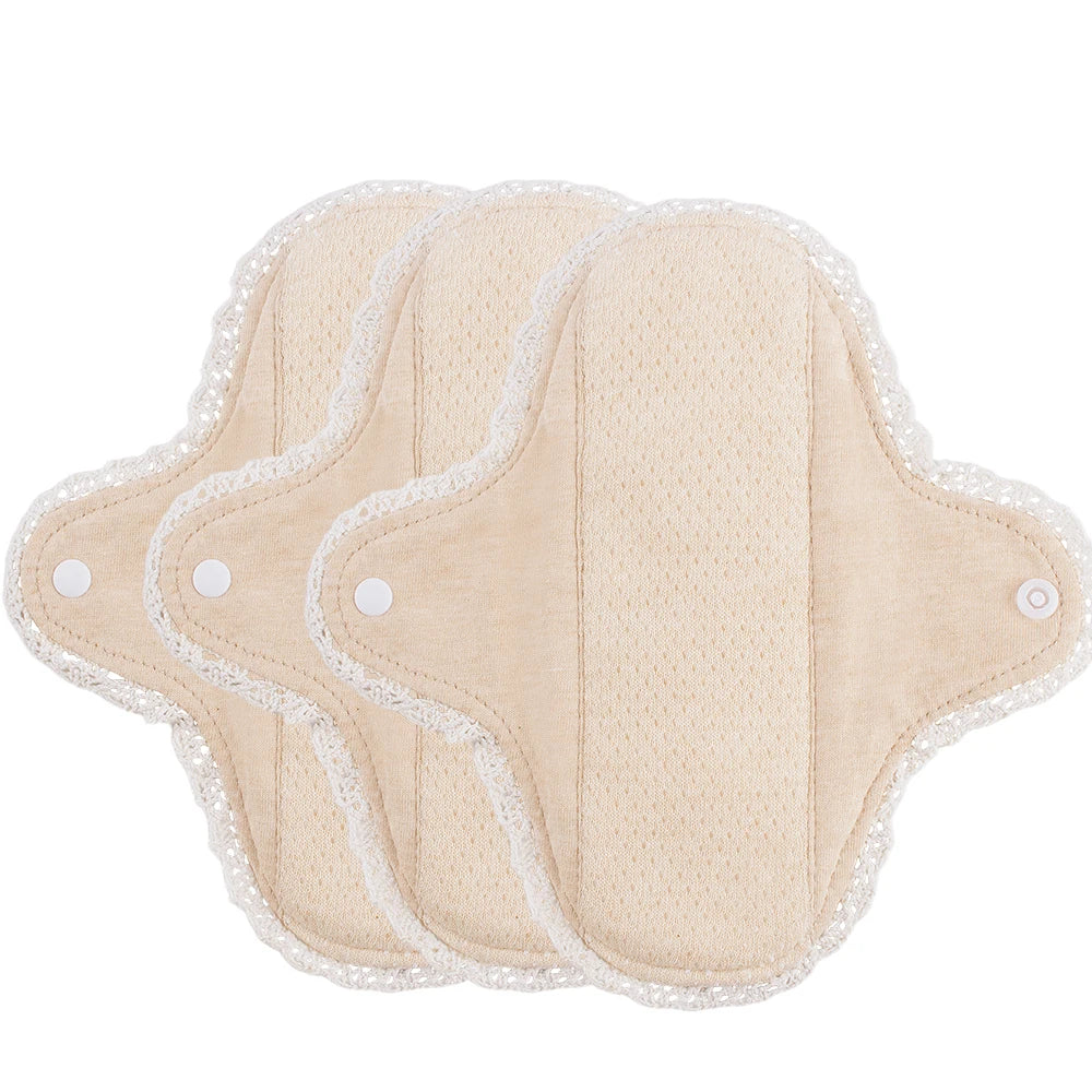 3pcs Washable Sanitary Pads Soft Breathable Cotton Cloth Pads Lace Trim Reusable  Women Menstrual Pads Heavy Flow
