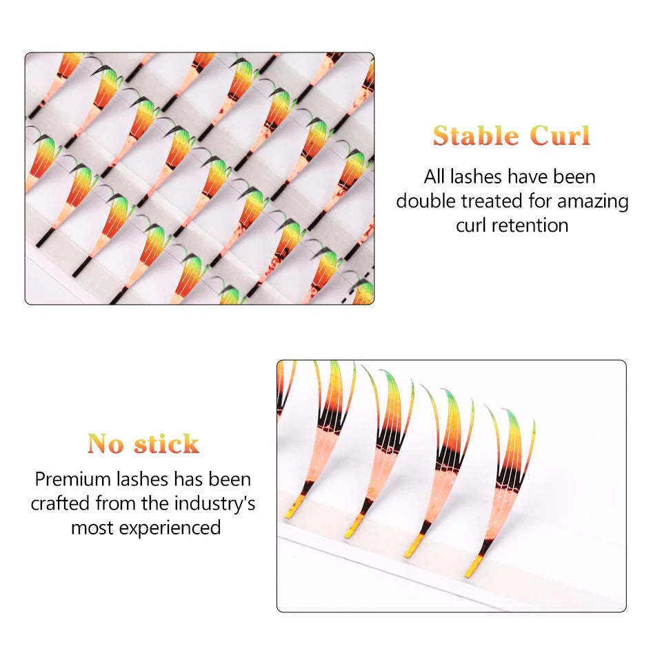 New Dual Sided Colorful Shiny Comic Spire Eyelash Extension Tinsel Anime Premade Fans Feather Shape Lashes For Christmas Cosplay