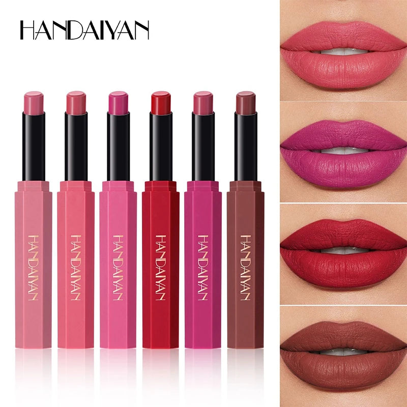 HANDAIYAN 6-Color Velvet Matte Lipstick Smooth Waterproof Non-Stick Soft Mist Solid Lip Gloss Long-Lasting Color Lip Makeup