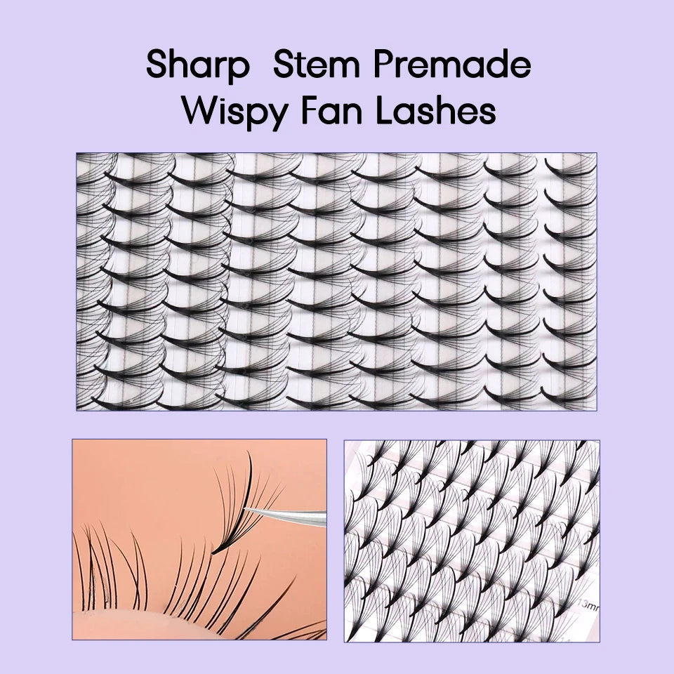 AGUUD 3D/5D/7D/9D Wispy Premade Fans Lash Extension Pointy Base Promade Spike Fans Cluster Eyelash Russian Volume Lash Extension
