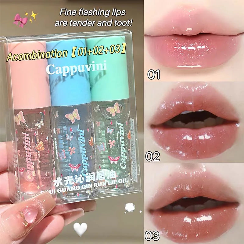 1/3pcs Moisturizing Jelly Mirror Water Lip Gloss Set Lasting Transparent Hydrating Plumping Clear Lip Oil Korean Makeup Lip Care