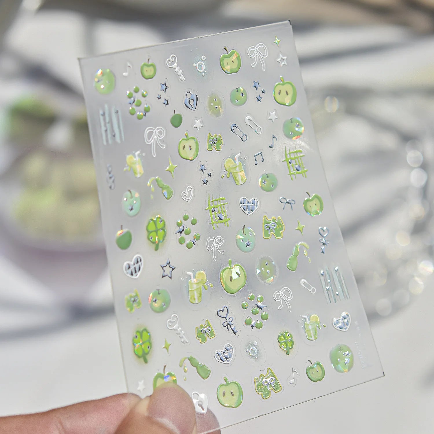 Light Blue 5D Nail Art Stickers Cartoon Cat Cherry Apple Clock Starfish Shell Blossom Decal Self Adhesive Sweet Fresh Manicure