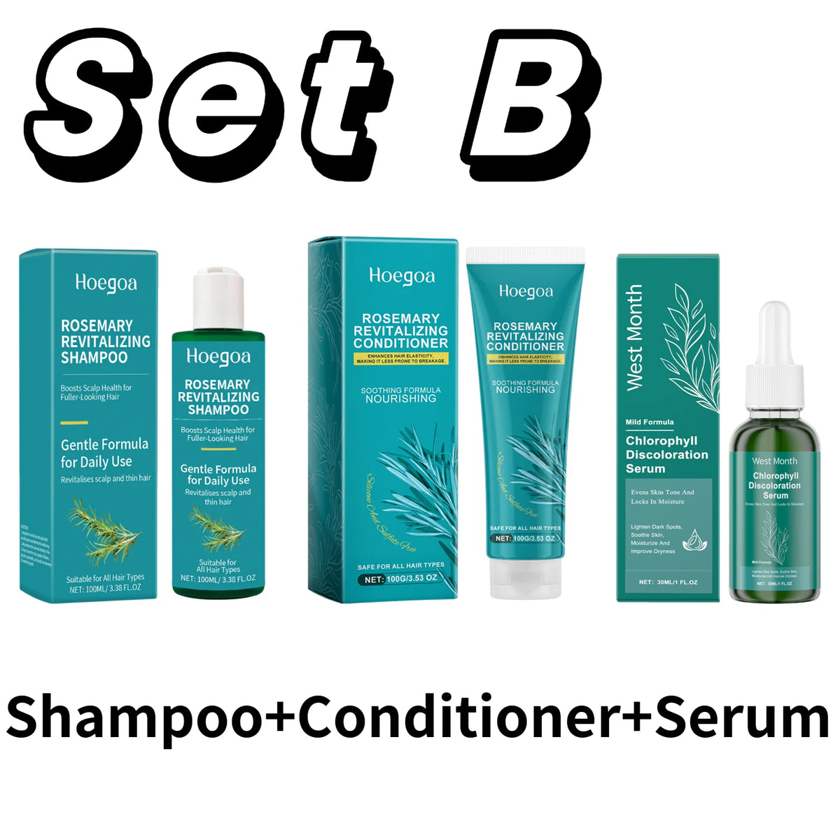 Organic Rosemary Hair Care Set Shampoo&Conditioner&Serum Nourish Strengthen Hair Roots Improve Dry Frizzy Hair Smooth Treatment