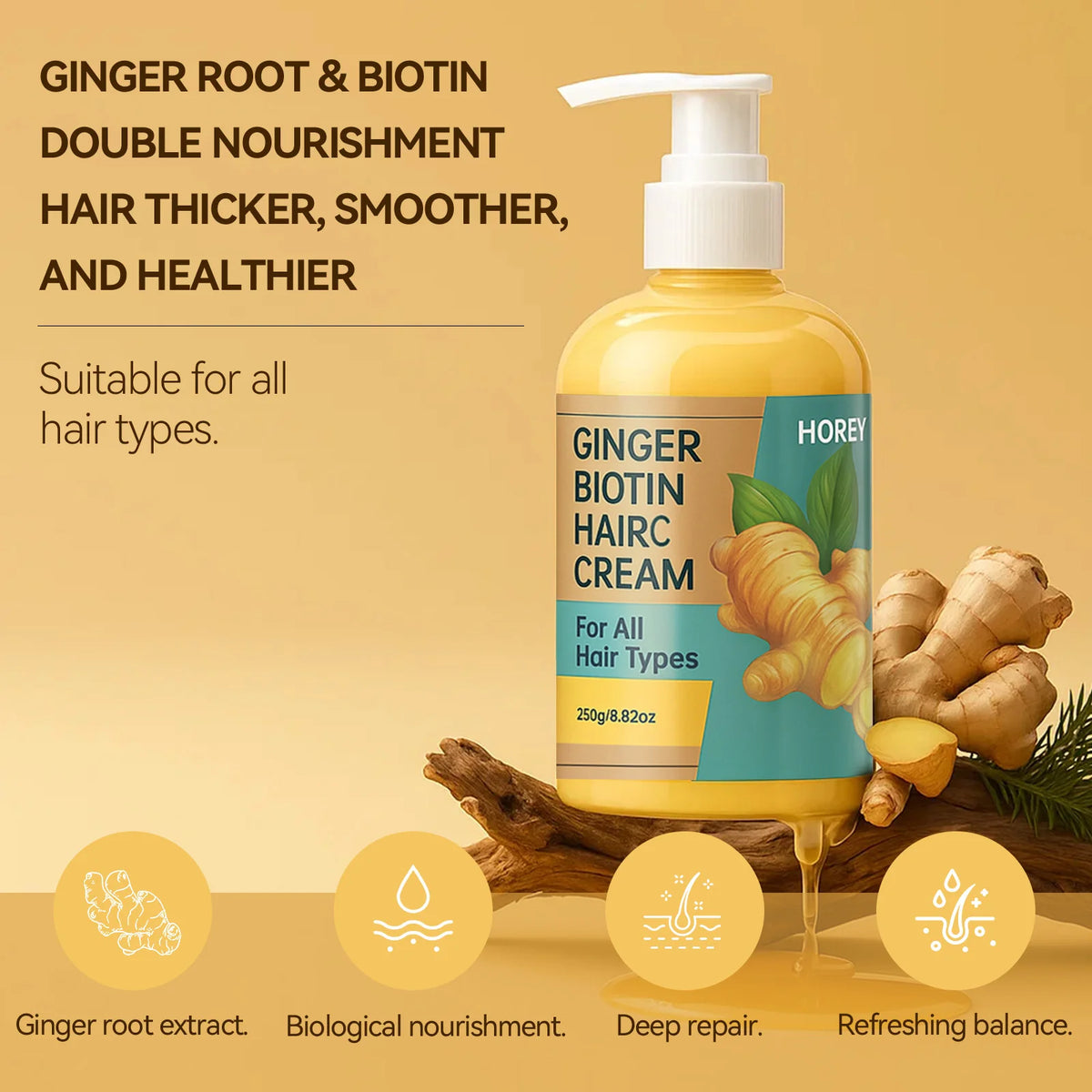 Ginger Hair Conditioner Natural Ginger Extract Nourishing Smoothing Strengthening Hair Care for Damaged Hair All Hair Types