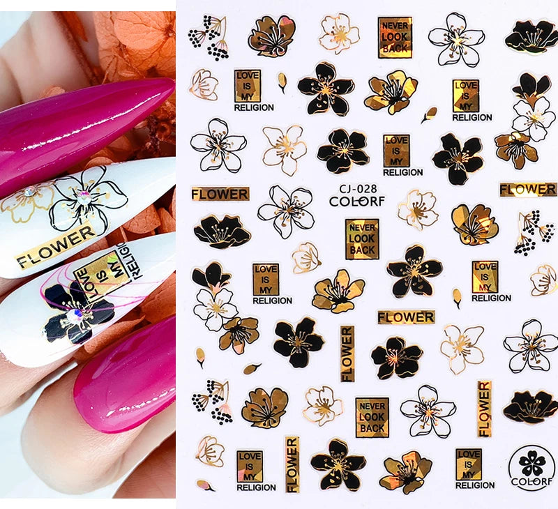 Shiny Gold Star Moon Sun Nail Stickers for Manicure Accessories Heart Feather Animals Printing Self Adhesive Nail Wrap