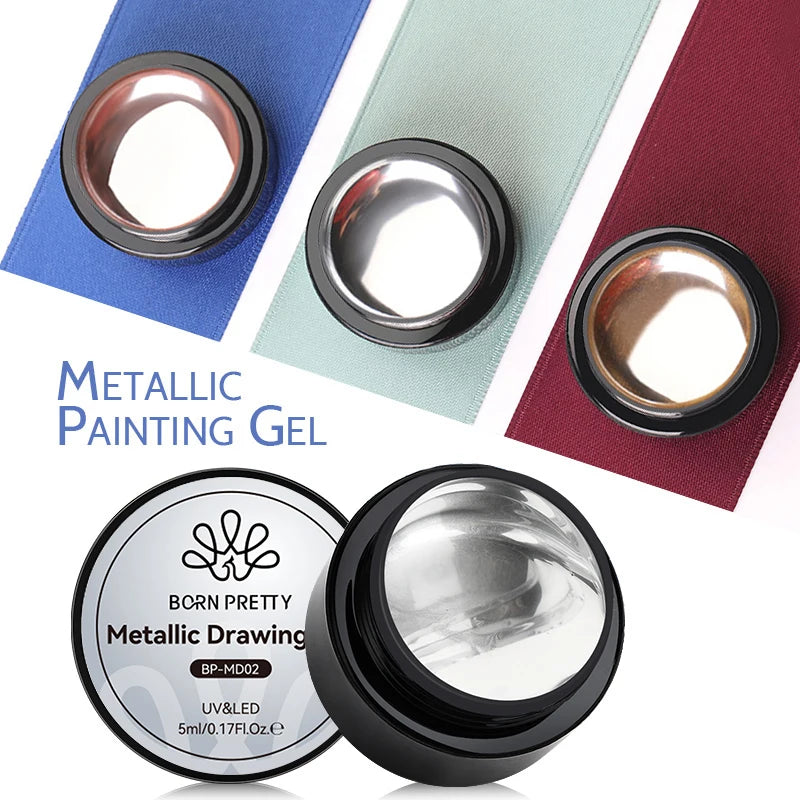 BORN PRETTY 5ML Super Silver Metallic Gel Nail Polish Mirror Metal Effect Painting Gel Chrome Varnis Semi Permanent for Nail DIY