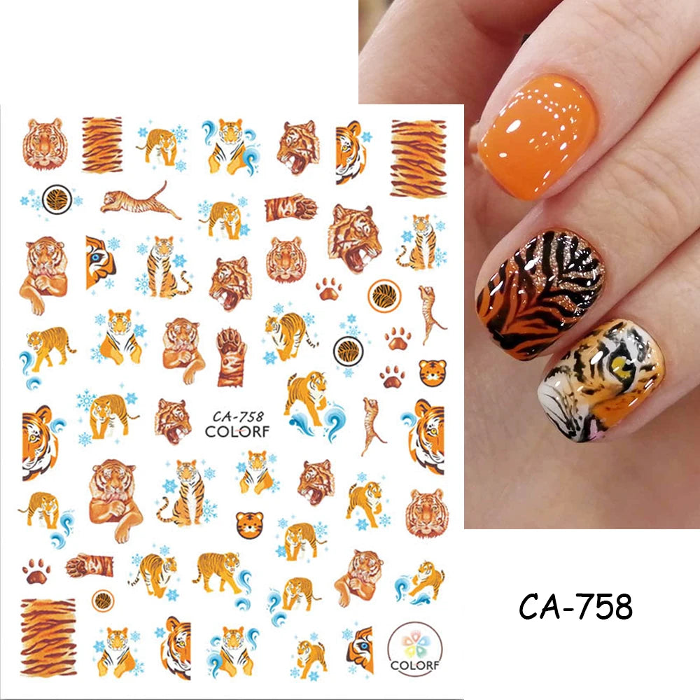 Press on Nails Tiger Symbol Nails Decals Design Fierce Wild Animal Leopard Decoration Manicure Stickers Nails Accessories Tools