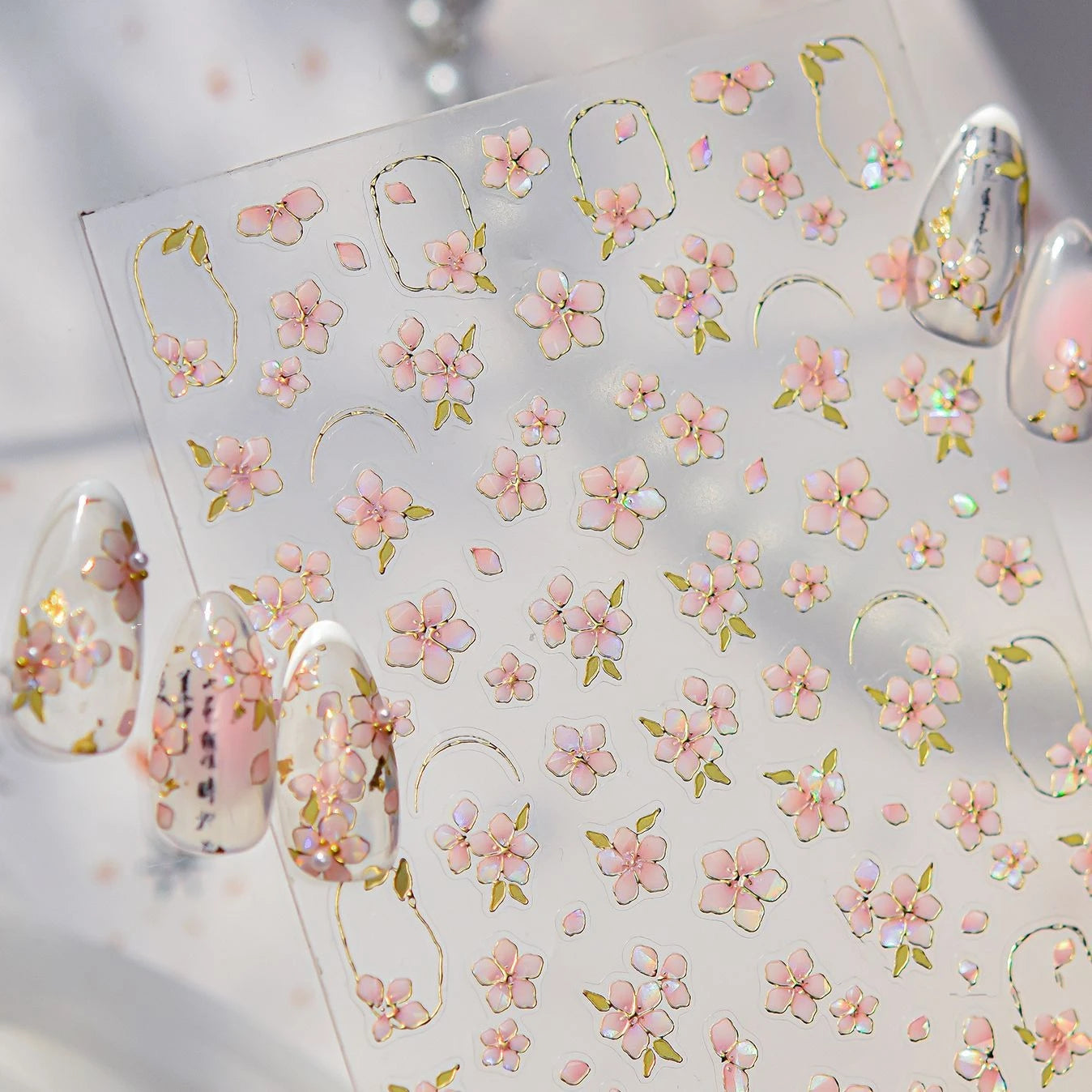 Elegant Pink Purple Flower Rose Colourful Gentle Petal Peach Blossom Metal Shiny Self Nail Art Sticker Decoration Manicure Decal