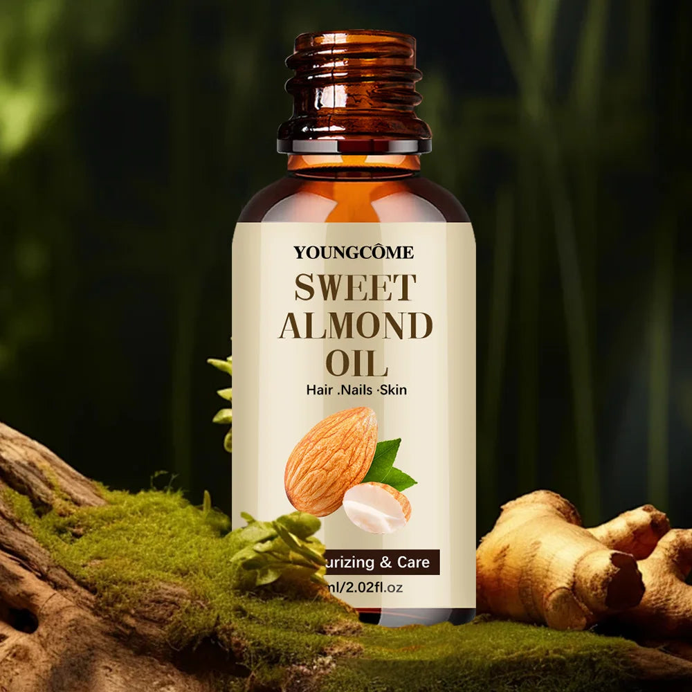 Sweet Almond Oil, Cold Pressed Pure Nourishing Moisturizing for Hair Skin Lightweight Hair Oil Pure, Multi-Purpose Body Face Oil