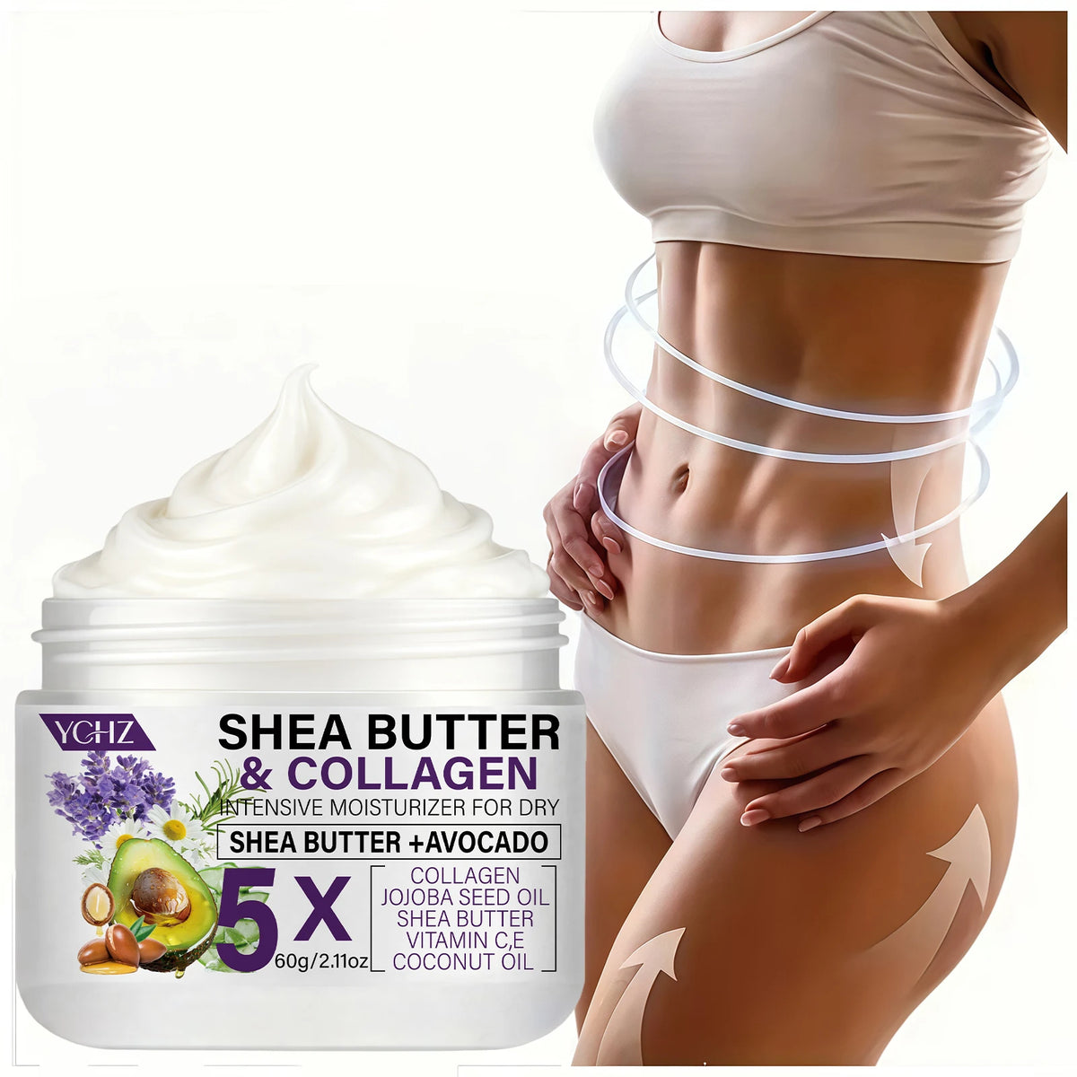 Shea Butter Collagen Firming Cream, Light Beige Firming Cream, Suitable for Thighs, Buttocks, Arms, Abdomen--And Body Lotion-60G