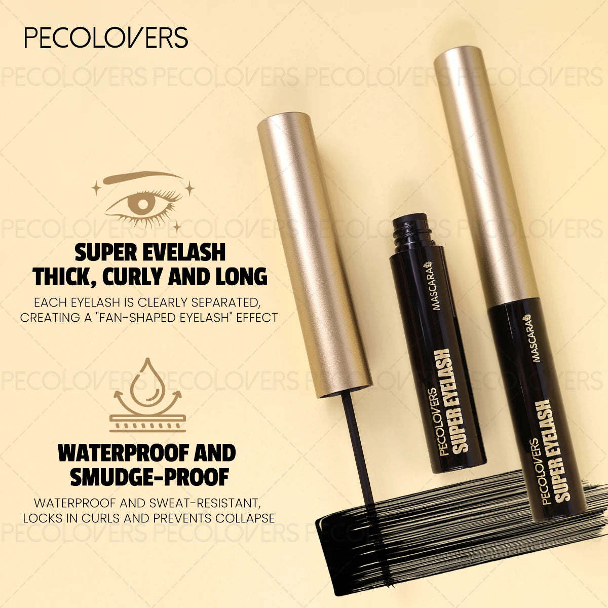 4D Silk Fiber Mascara, Waterproof Lengthening Curling, Waterproof Clump-free Long-lasing, with Thin Brush, Beginner-Friendly