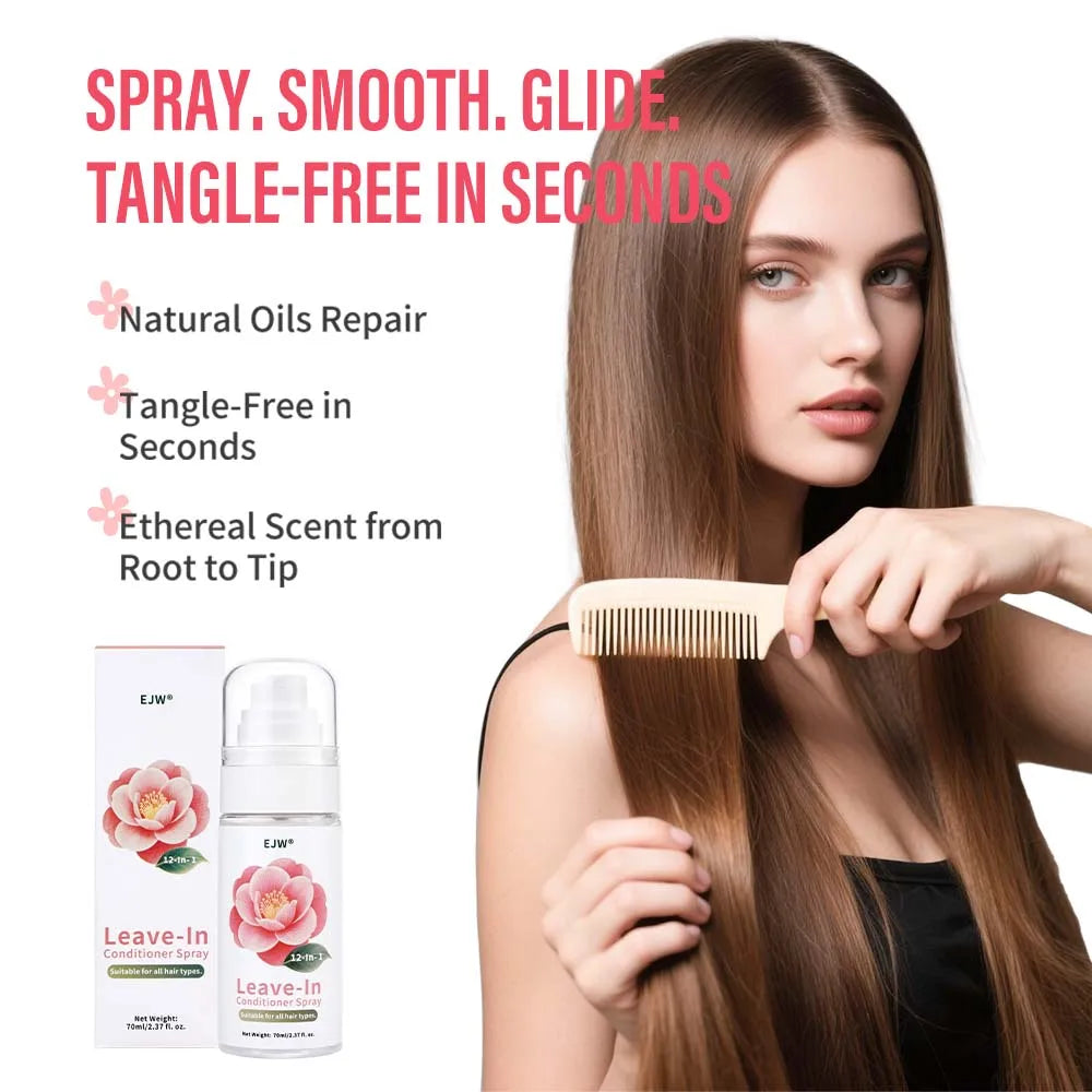 EJW Leave-In Conditioner Spray & Detangler,Hydrolyzed Keratin - Anti-Frizz Deep Conditioner For Split Ends & Breakage, Dry.