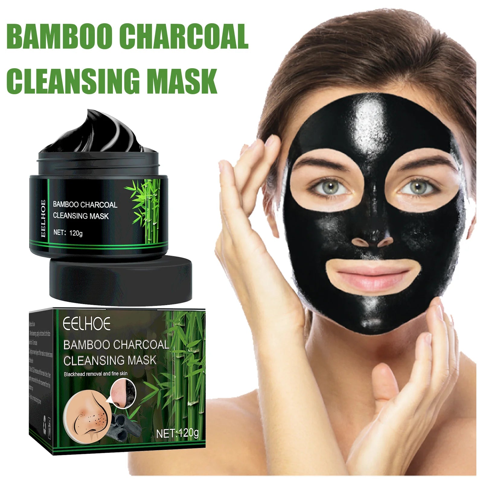 EELHOE Bamboo Charcoal Tear-Off Mask Deeply Remove Blackheads Cleaning Shrinking Pores Moisturizing Carbon Black Mud Facial Mask