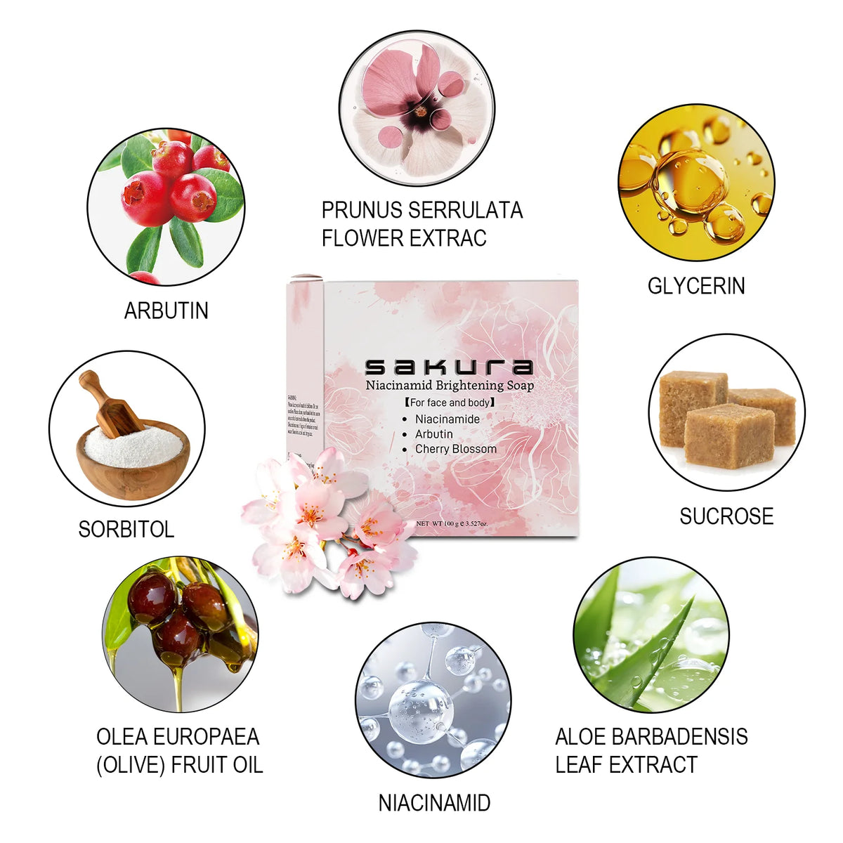 AOAO Sakura Brightening Bar Soap -Formaldehyde-Free,  Cherry Blossom Scent, Deep Cleansing, Moisturizing