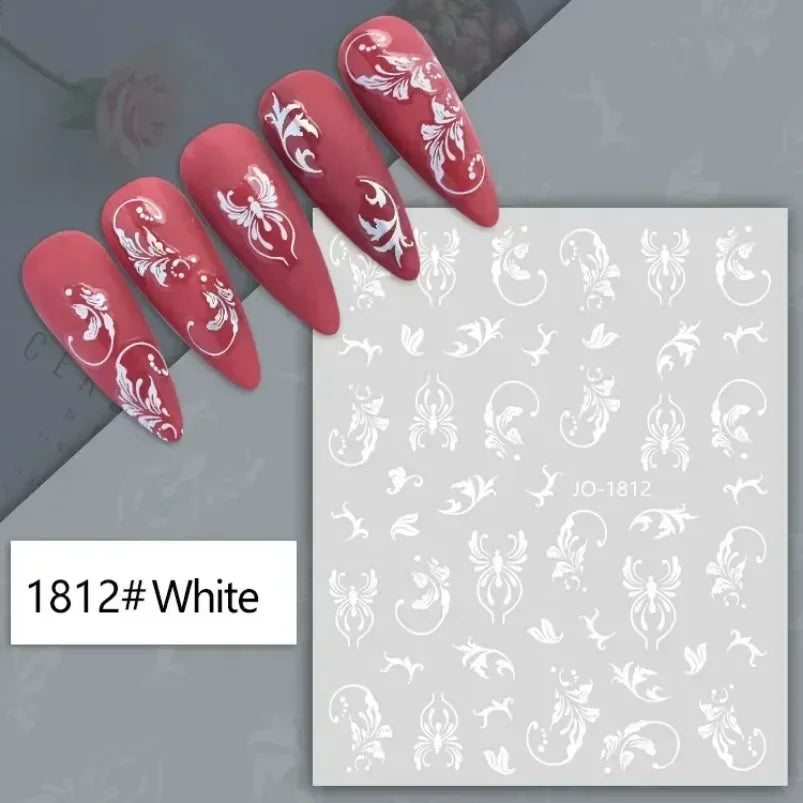 Cherry Blossom 3D Nail Stickers White Flower Petals Nail Art Decals Elegant Wedding Design Spring Sakura Manicure Slider Decor