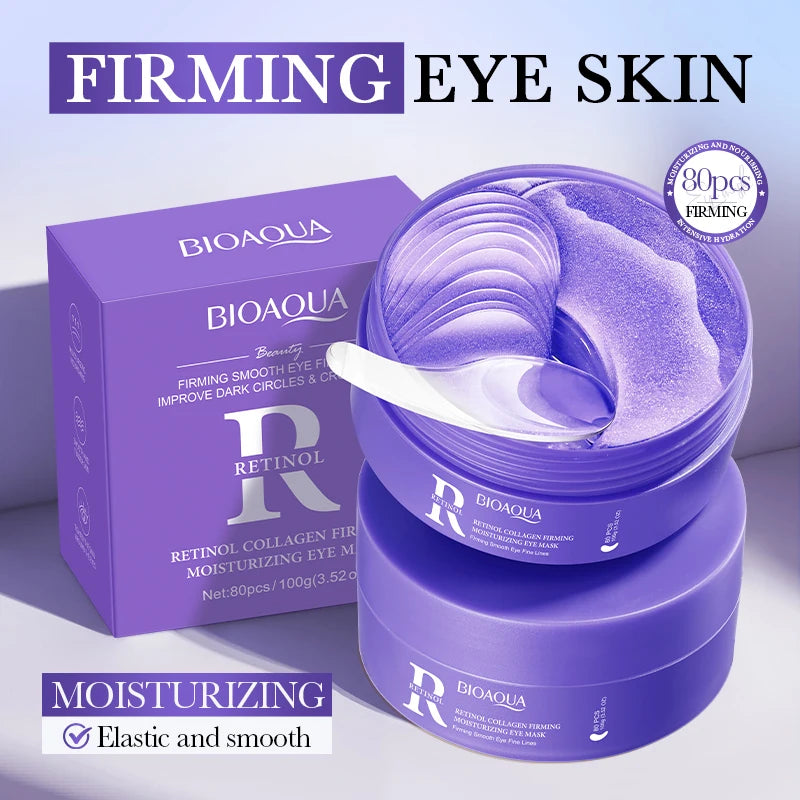 80pcs BIOAQUA Crystal Collagen Eye Mask Anti Dark Circles Anti-Wrinkles Moisturizing Whitening Anti-Aging Retinol Eye Patches