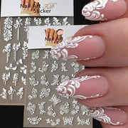 5D White Face Flowers Nail Art Stickers 8x10cm Elegant Wedding Bride White Floret Nail Decal Self-Adhesive Flowers Nail Slider