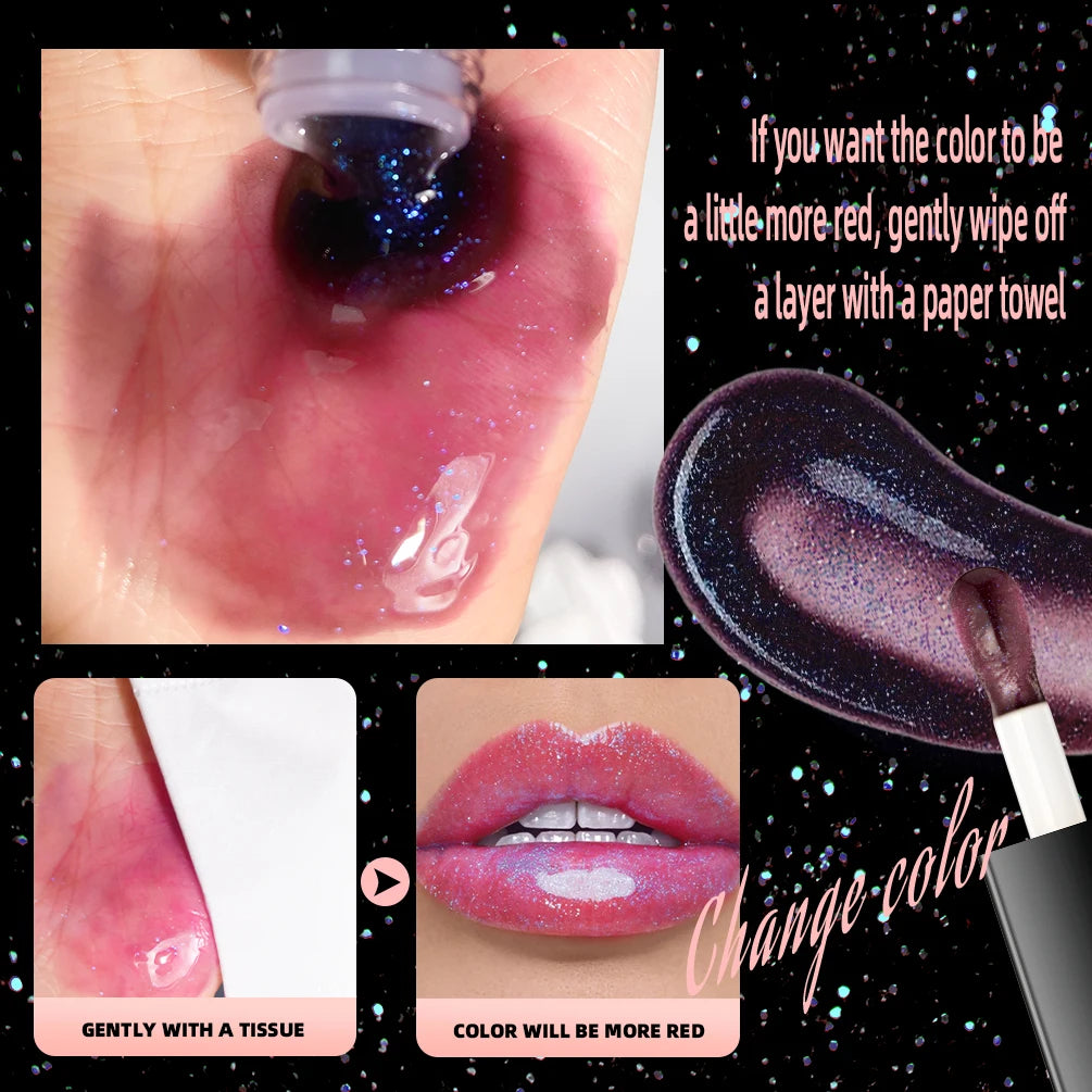 QIBEST Mirror Lip Glaze Moisturizing Color Changing Lipgloss Shiny Lip Balm Oil Plumping Lasting Diamond Lip Stain Tint Makeup