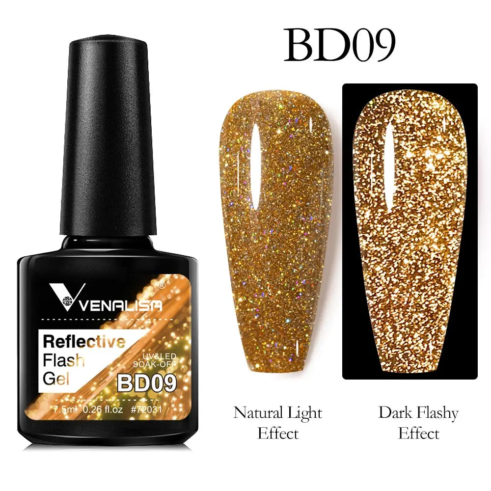 VENALISA Reflective Disco Glitter Full Coverage Super Diamond Sparkle Pigment Gel Nail Polish Soak off UV LED Nail Gel Varnish